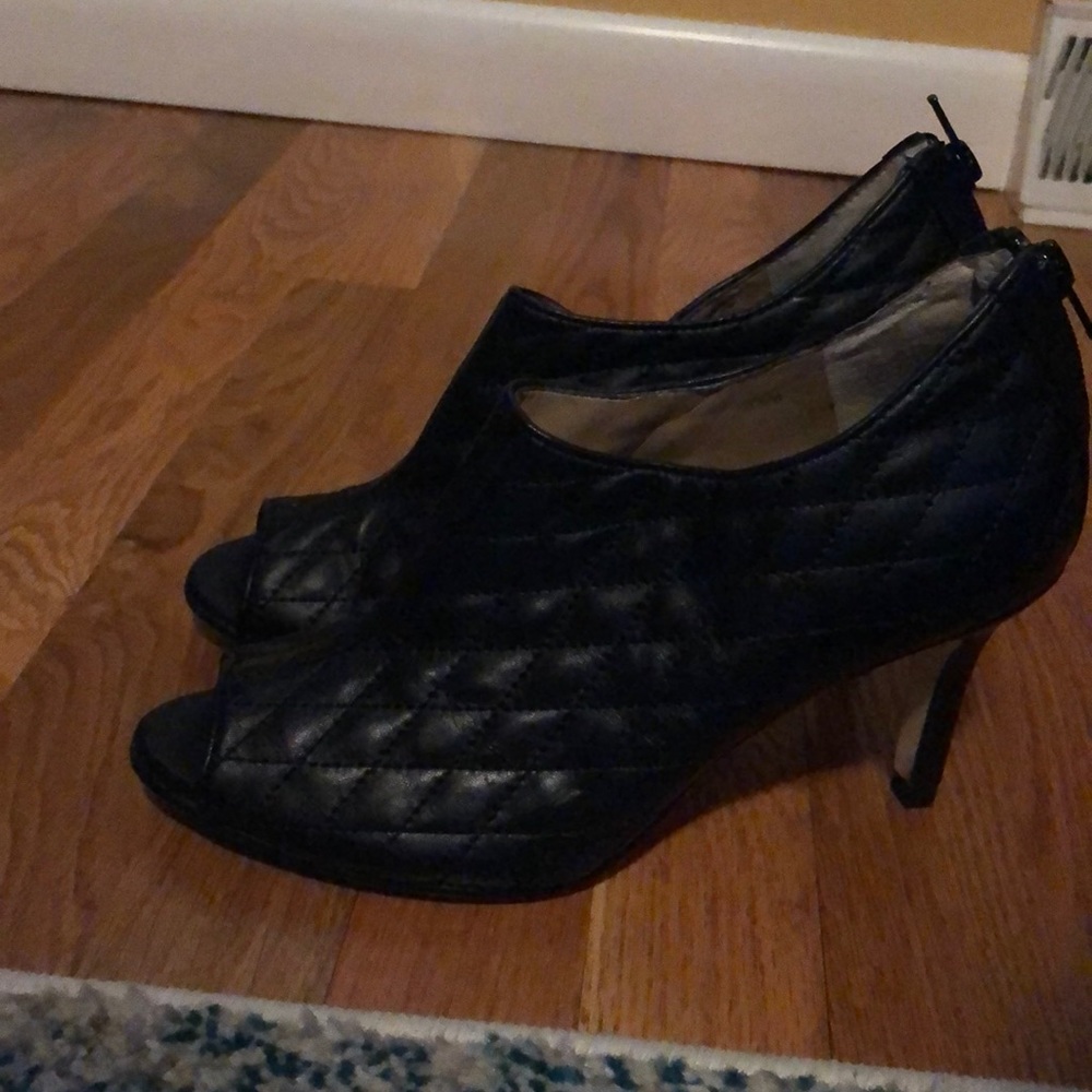Quilted leather designer  open toed heels